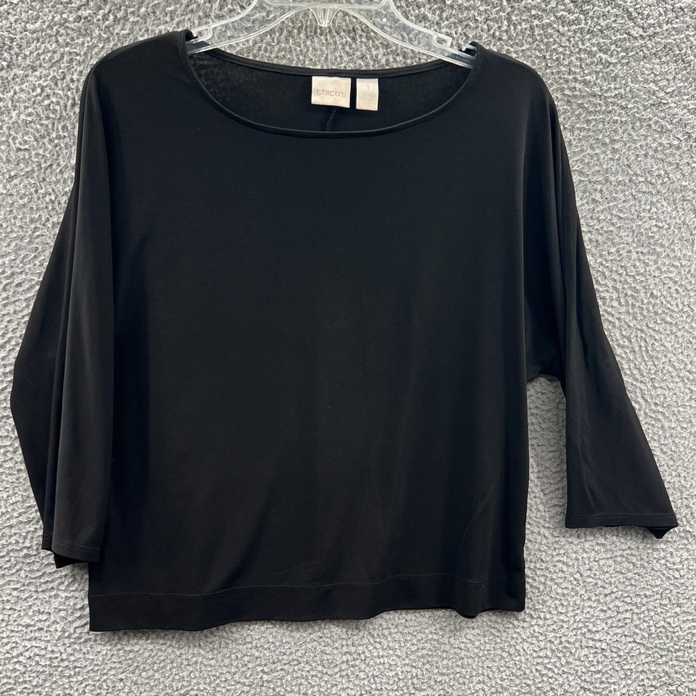 Chicos Womens Minimalist Top M Stretch Knit Relaxed Boxy Casual Capsule Everyday